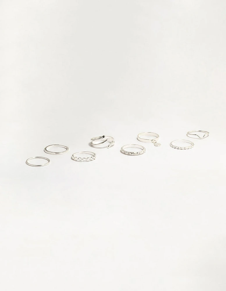 Silver Swirl Mixed Stacking Rings 8-Pack