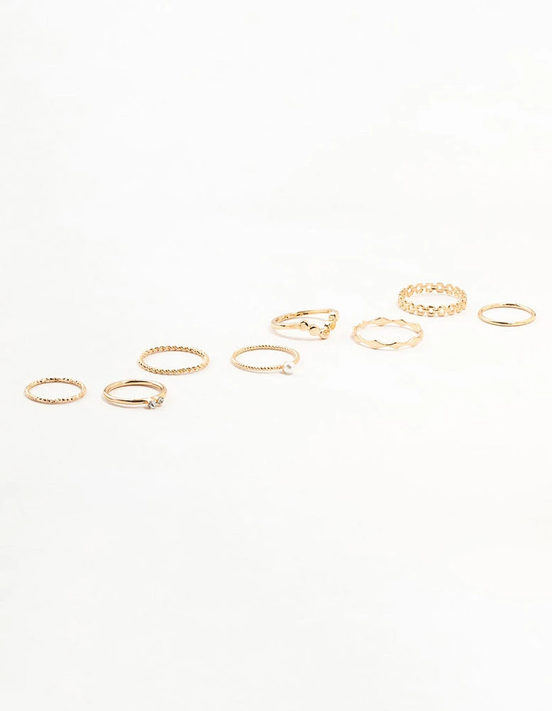 Gold Thin Mixed Stacking Rings 8-Pack