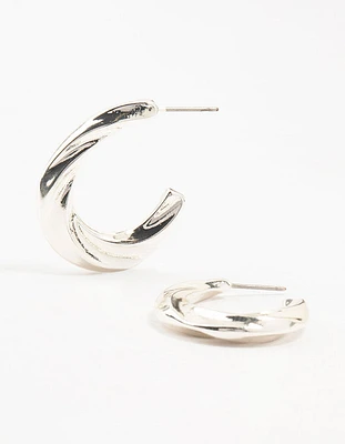 Silver Thin Twisted Hoop Earrings