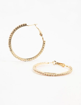 Gold Diamante Large Skinny Hoop Earrings