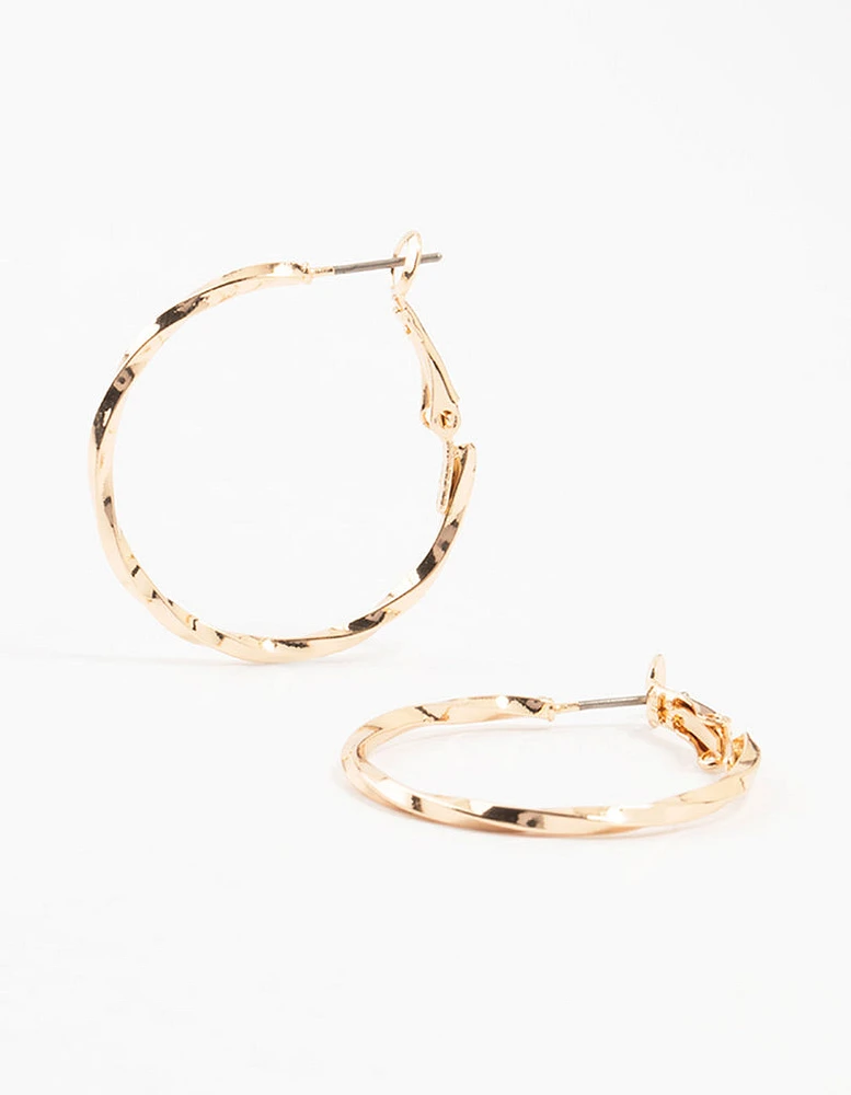 Gold Thin Hammered Hoop Earrings