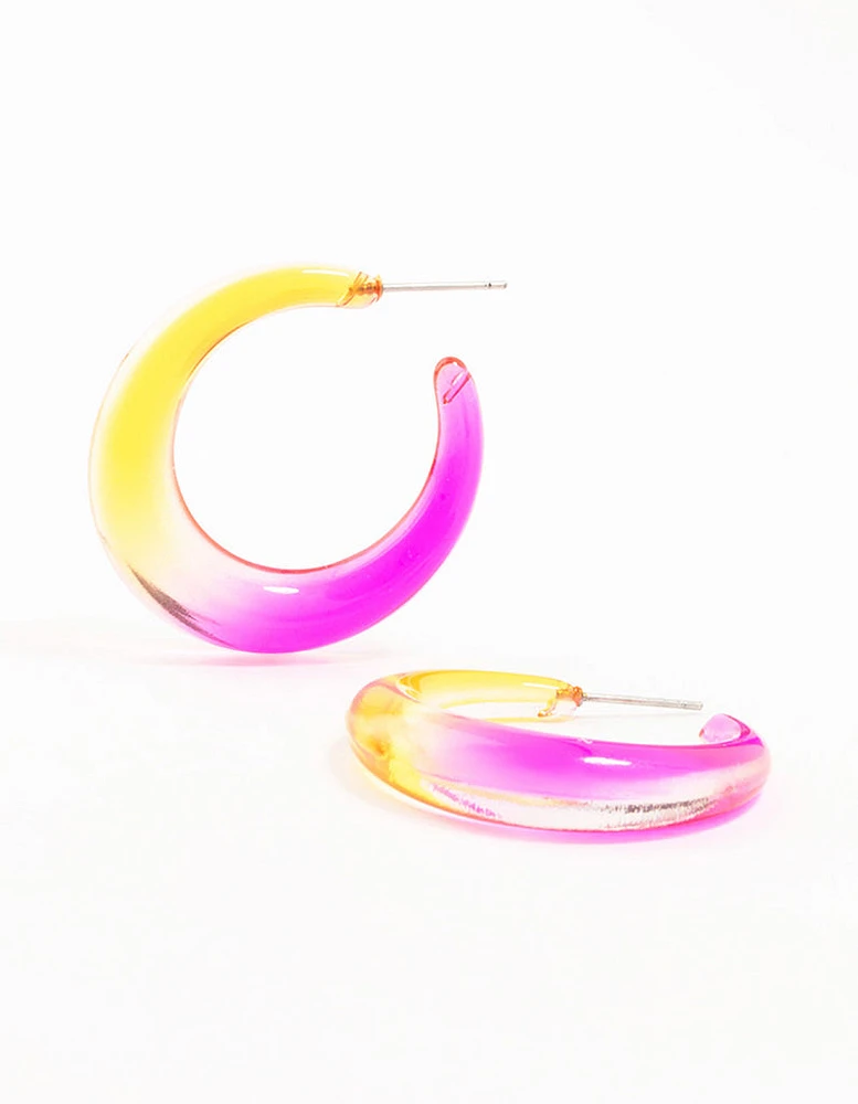 Yellow & Pink Acrylic Pointed Wide Hoop Earrings