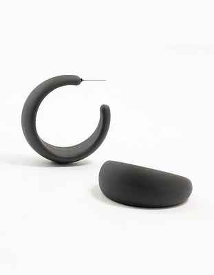 Black Coated Pointed Wide Hoop Earrings