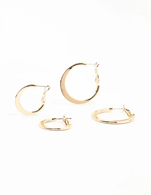 Gold Small & Large Thin Hoop Earrings 2-Pack