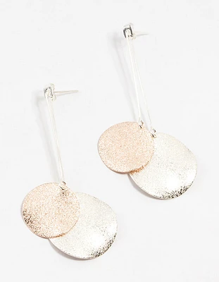 Mixed Metal Sandblast Disc Drop Earrings