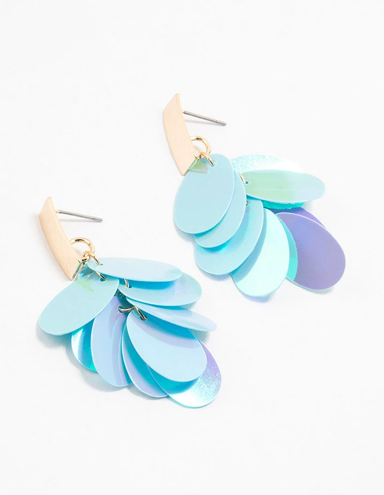 Gold, Blue & Purple Scale Cluster Drop Earrings