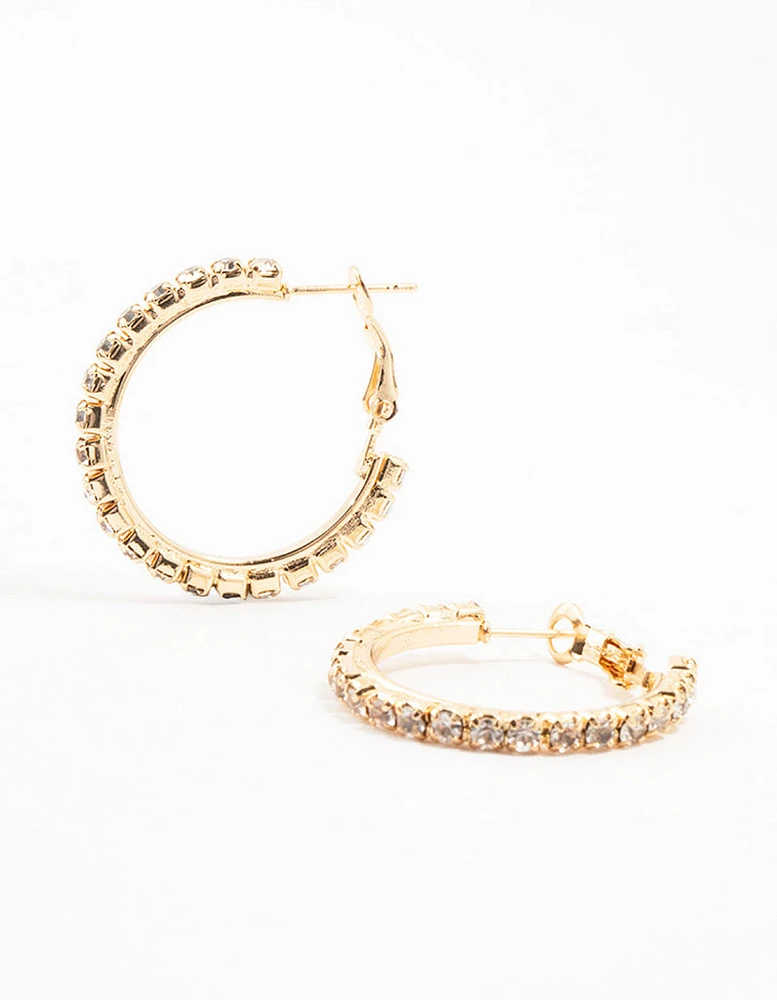 Gold Diamante Cup Chain Hoop Earrings