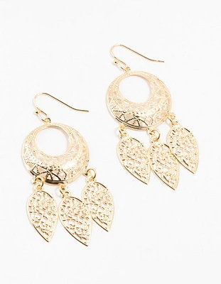 Gold Filigree Dreamcatcher Drop Earrings