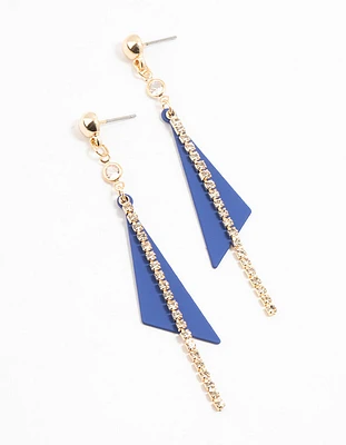 Gold & Blue Cup Chain Triangle Drop Earrings