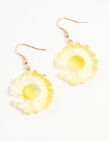 Yellow Acrylic Bubble Daisy Drop Earrings