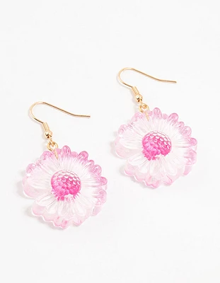 Pink Acrylic Bubble Daisy Drop Earrings