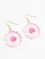 Pink Acrylic Bubble Daisy Drop Earrings