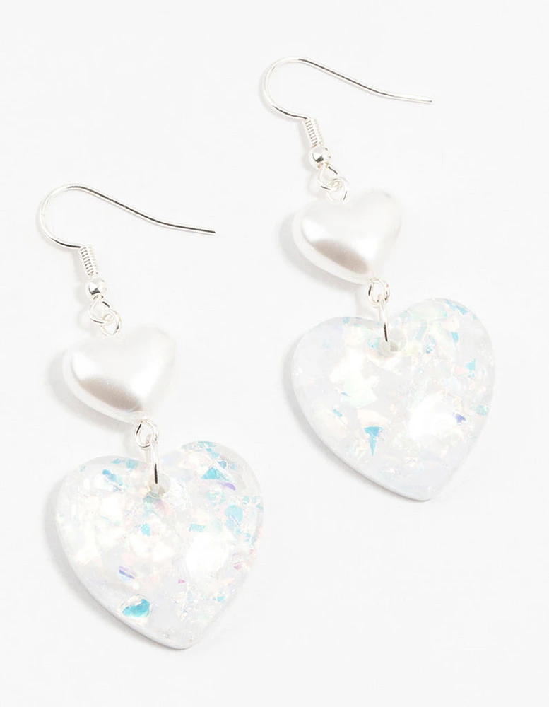 Acrylic Confetti Pearl Heart Drop Earrings