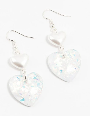 Acrylic Confetti Pearl Heart Drop Earrings