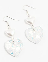 Acrylic Confetti Pearl Heart Drop Earrings