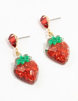 Red Acrylic Diamante Strawberry Drop Earrings