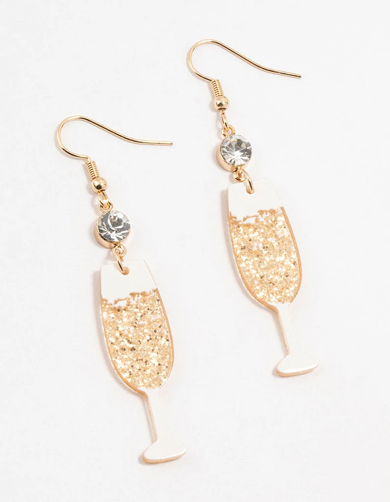 Acrylic Diamante Champagne Glass Drop Earrings