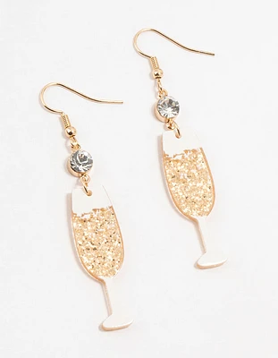 Acrylic Diamante Champagne Glass Drop Earrings