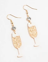 Acrylic Diamante Champagne Glass Drop Earrings