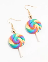 Rainbow Swirl Lollipop Drop Earrings