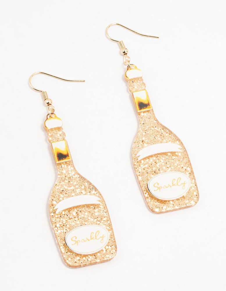 Gold Plastic Sparkly Bottle Drop Earrings