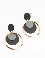 Black Coated Metal Layered Disc Drop Earrings