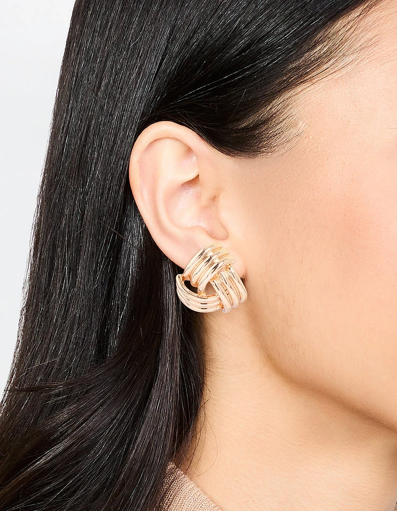 Gold Triple Quilted Stud Earrings