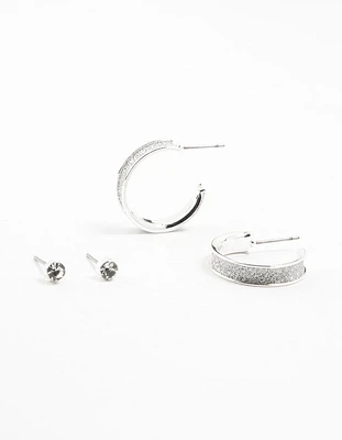 Silver Diamante & Glitter Hoop Earrings 2-Pack