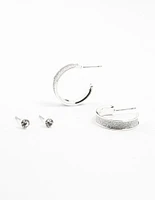 Silver Diamante & Glitter Hoop Earrings 2-Pack