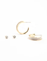 Gold Diamante Glitter Hoop Earrings 2-Pack