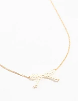 Gold Pearl Bow Necklace