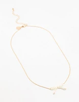 Gold Pearl Bow Necklace