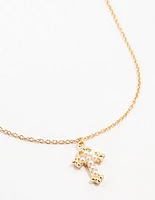 Gold Pearl Cross Necklace