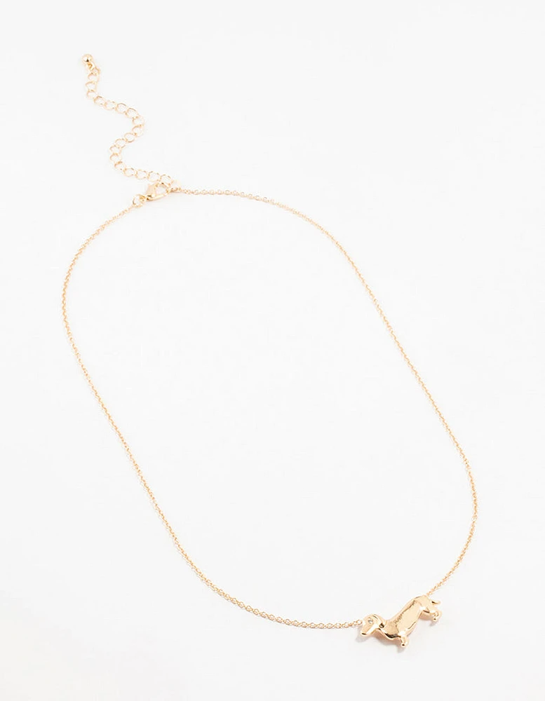 Gold Diamante Dachshund Necklace