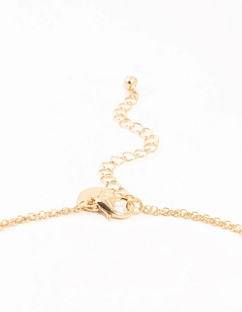 Gold Double Chain Pearl & Heart Necklace