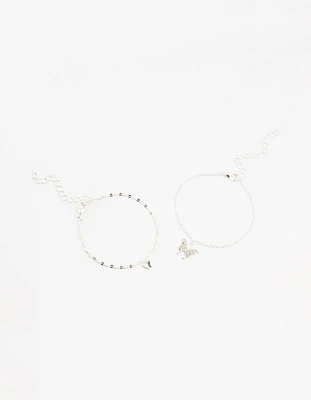 Silver Diamante Butterfly Charm Bracelets 2-Pack