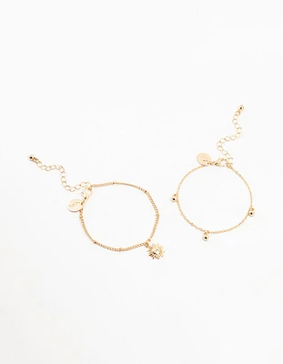 Gold Sun & Ball Pendant Bracelets 2-Pack