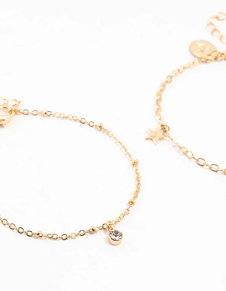 Gold Diamante Star Charm Bracelets 2-Pack