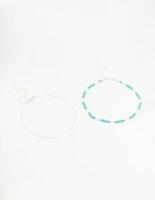 Silver Pearl Beaded Anklets 2-Pack