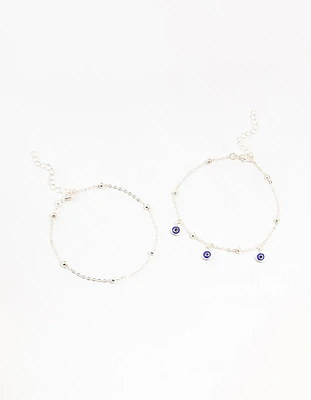 Silver Evil Eye Anklets 2-Pack