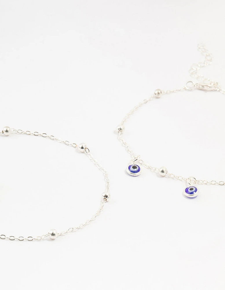 Silver Evil Eye Anklets 2-Pack