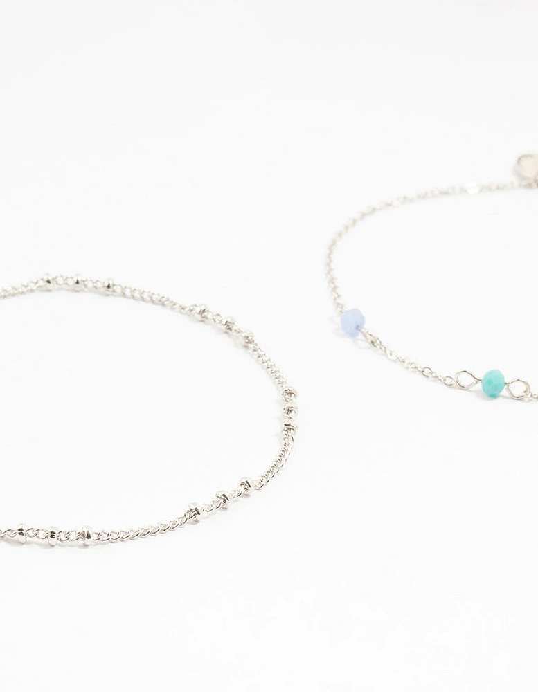 Silver Station Facet Beaded Anklets 2-Pack