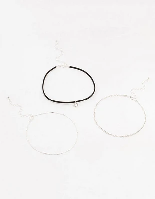 Silver Rope Heart Cupchain Chokers 3-Pack