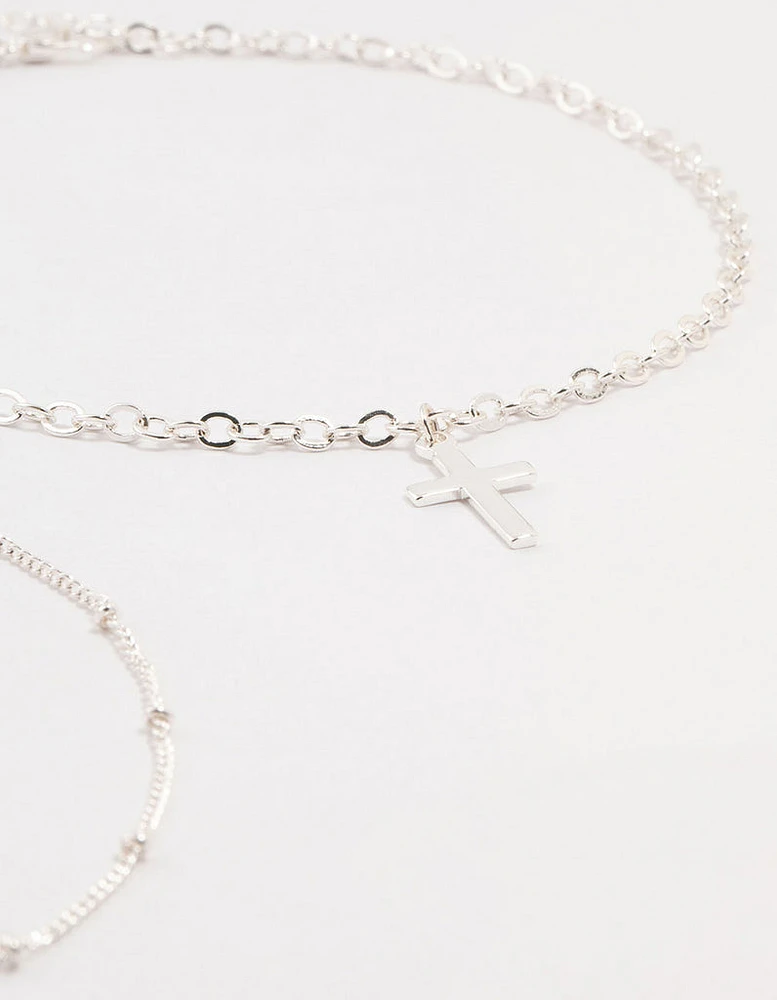 Silver Ball Chain Cross Chokers 3-Pack