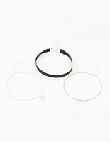 Silver Ribbon, Diamante & Bow Choker set