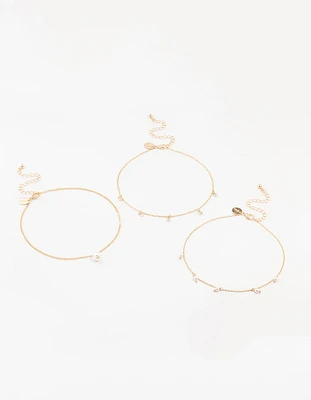 Gold, Pearl & Diamante Droplet Chokers 3-Pack