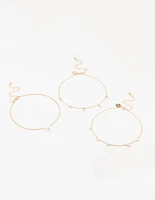 Gold, Pearl & Diamante Droplet Chokers 3-Pack