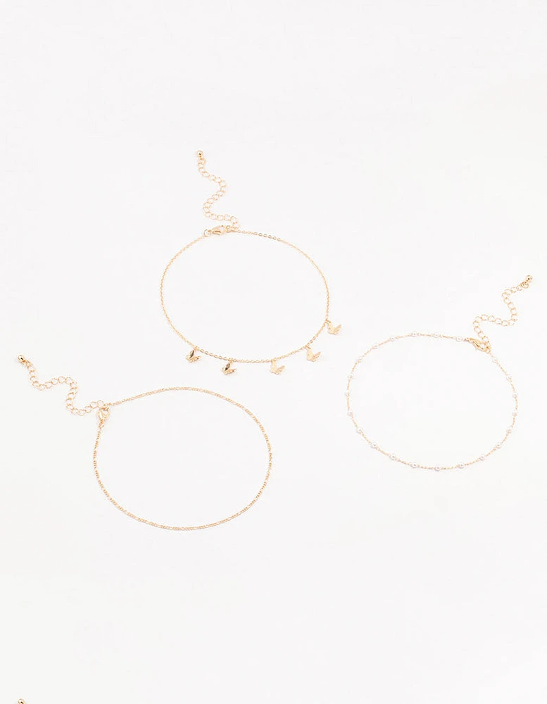 Gold Pearl Butterfly Chokers 3-Pack