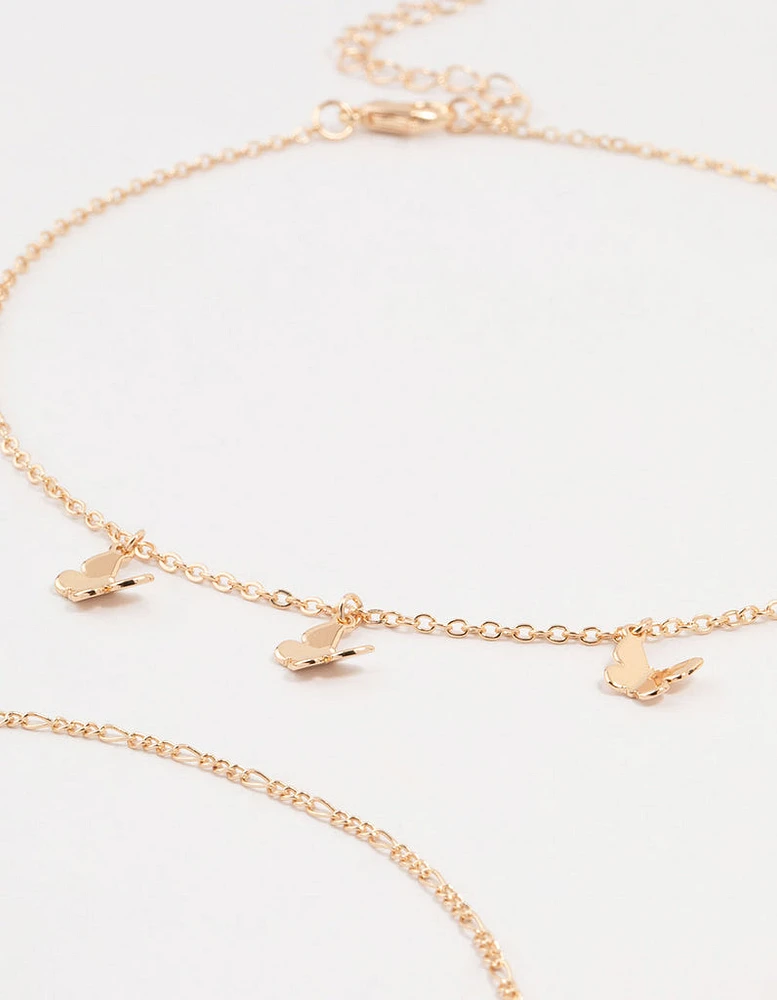 Gold Pearl Butterfly Chokers 3-Pack