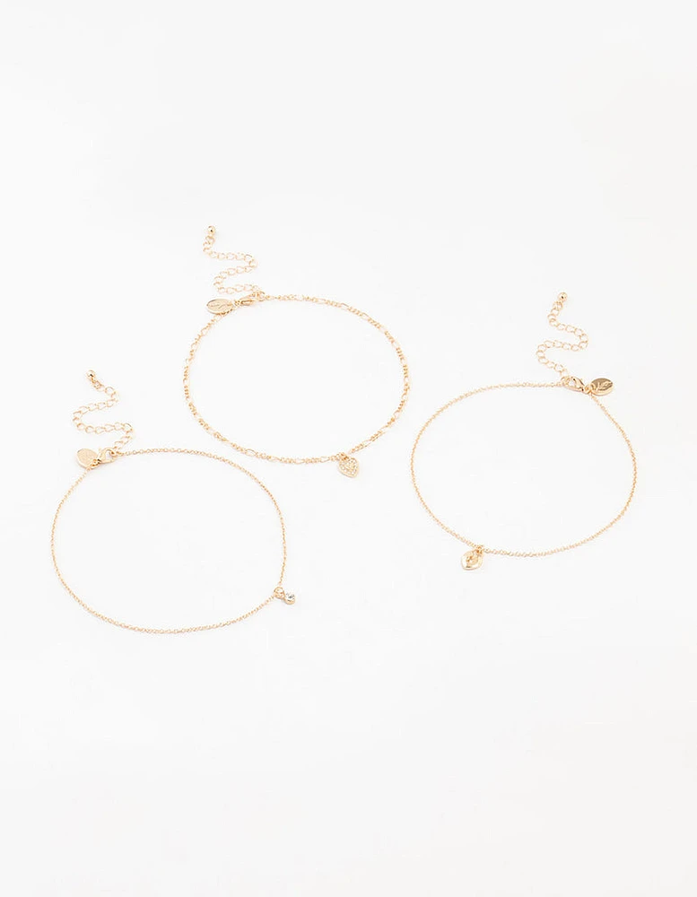 Gold Diamante & Heart Locket Choker 3-Pack